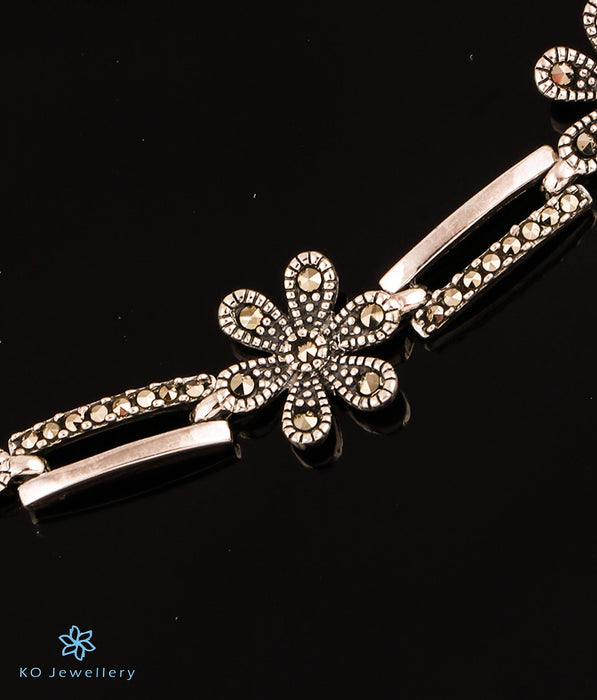 The Glitzy Flower Silver Marcasite Bracelet
