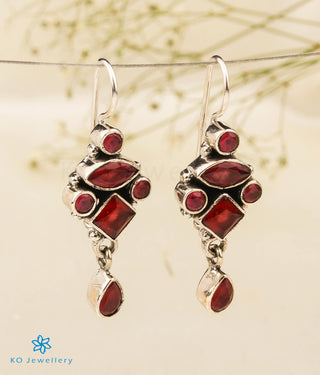 The Lasya Silver Gemstone Earrings (Red)