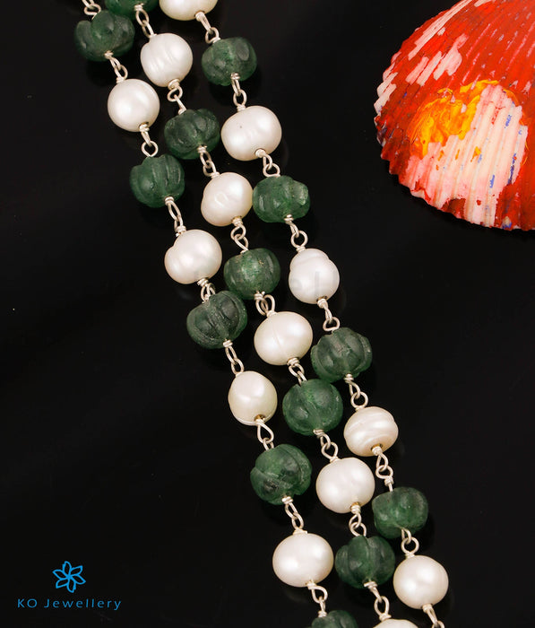 The Sujan 3 layer Silver Onyx & Pearl Necklace