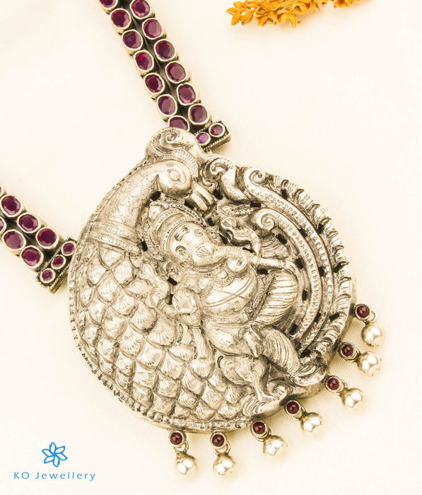 The Aadhya Silver Ganesha Kempu Necklace