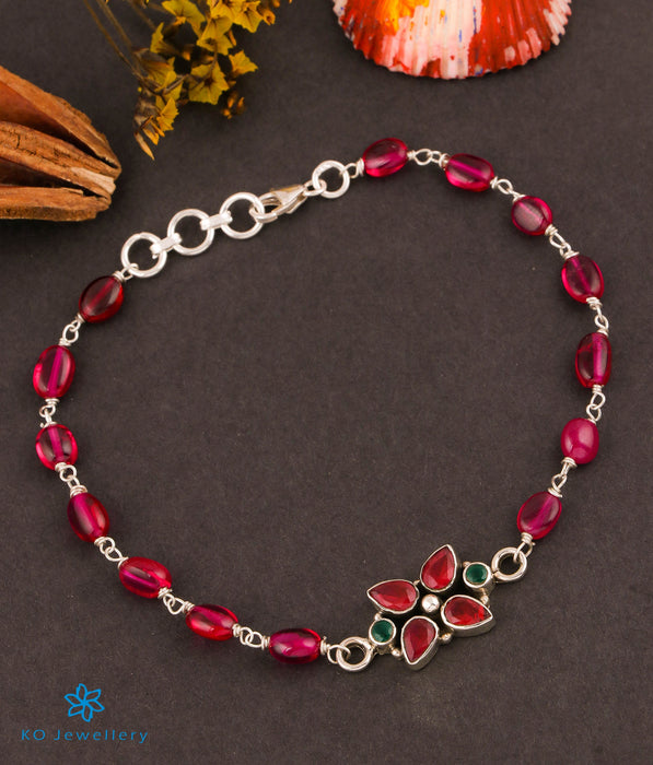 The Indrani Silver Gemstone Bracelet (Red)