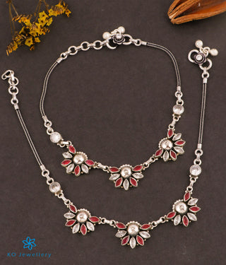 The Basant Silver Gemstone Anklets