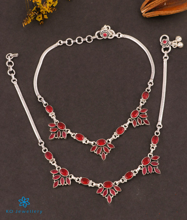 The Kamna Silver Gemstone Anklets (Red)