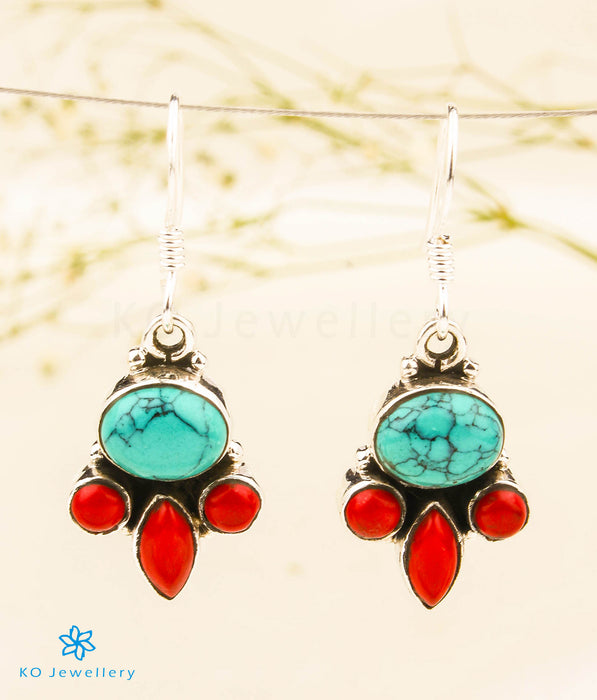 The Rupaka Silver Gemstone Earrings (Turquoise/Coral)