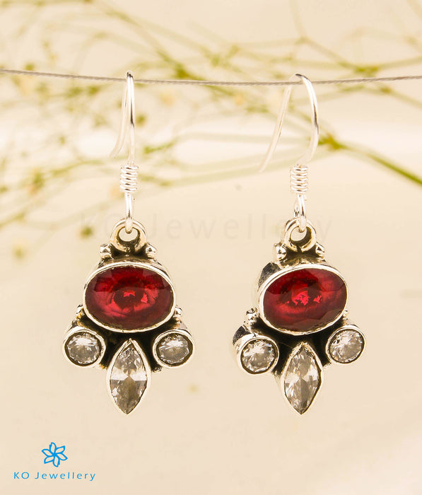 The Rupaka Silver Gemstone Earrings (Red/White)