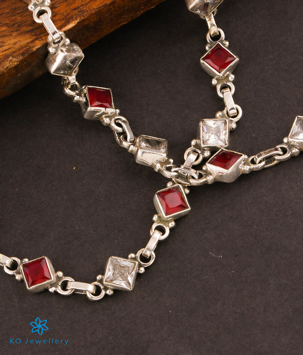 The Pahal Silver Gemstone Anklets (Red/White)