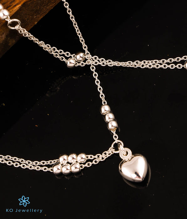 The Charmed Heart Chain Silver Anklets