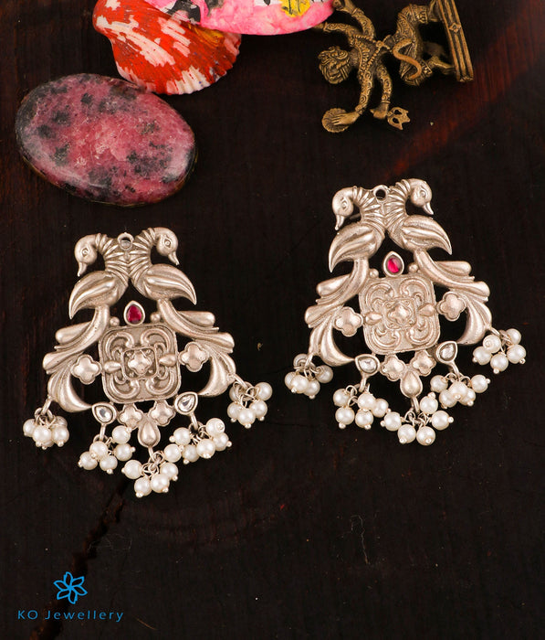 The Angarika Silver Peacock  Earrings