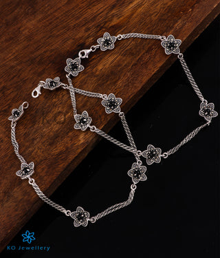 The Black Flower Silver Marcasite Anklets