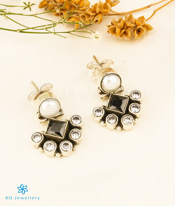 The Naz Silver Gemstone Earrings (Black)