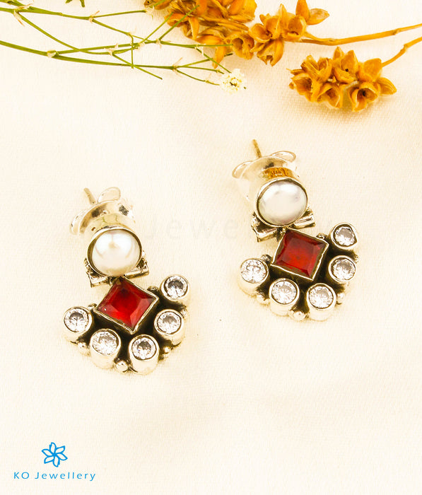 The Naz Silver Gemstone Earrings (Red)
