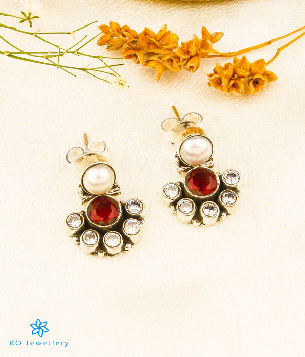 The Kashvi Silver Gemstone Earrings (Red)