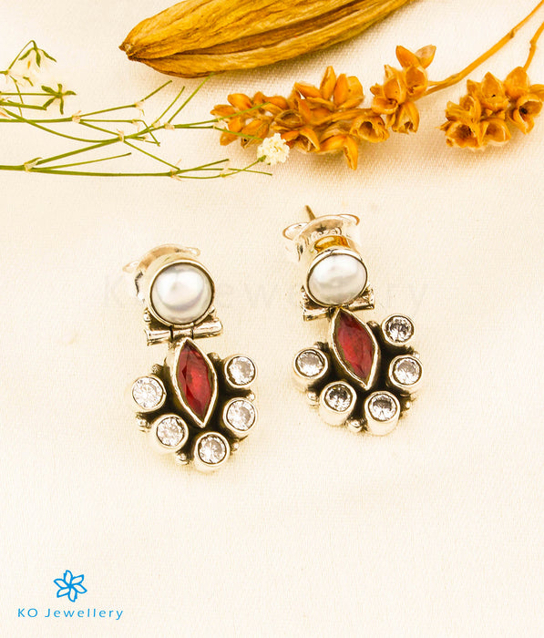 The Rasika Silver Gemstone Earrings (Red)