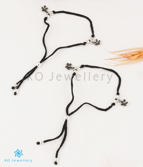 The Flower Silver Black Thread Anklets