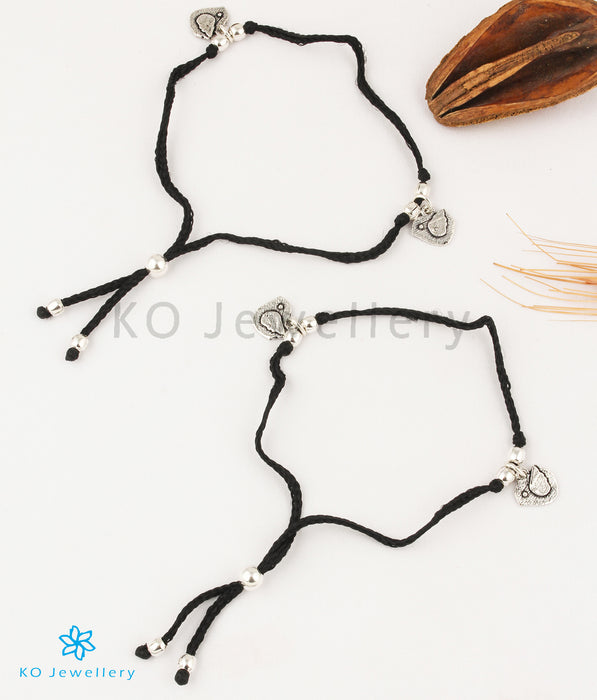 The Birdy Silver Black Thread Anklets