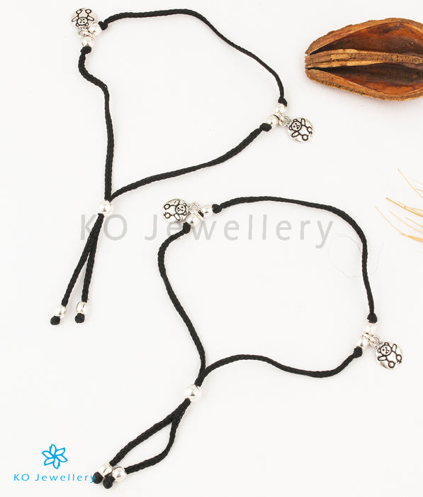 The Teddy Silver Black Thread Anklets