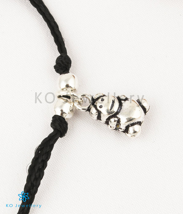 The Bear Silver Black Thread Anklets