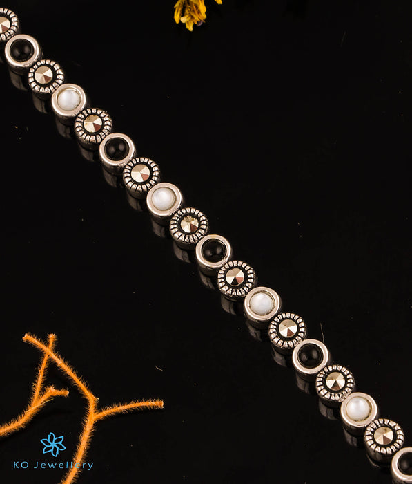 The Dotted Silver Marcasite Bracelet (Black)