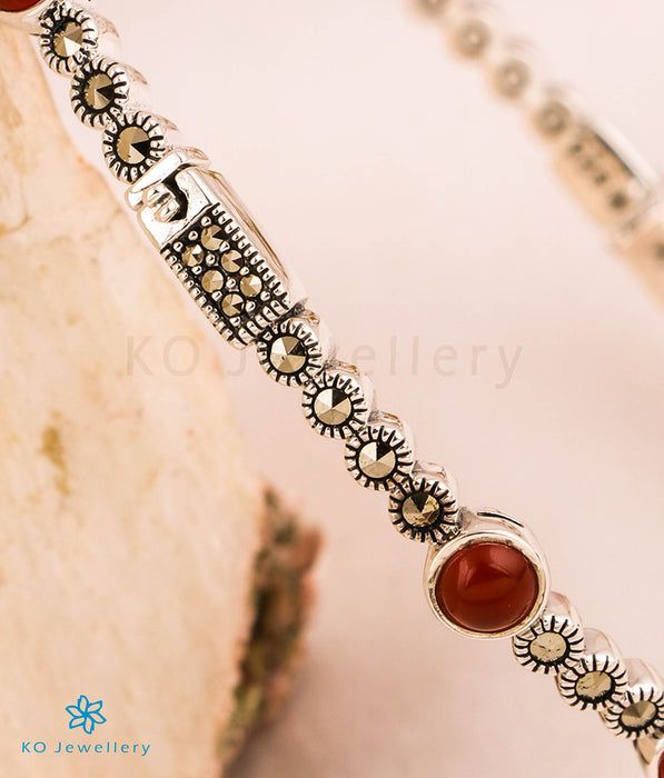 The Embellished Silver Marcasite Bracelet (Red)