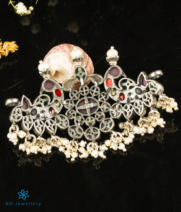 The Tanishka Silver Navratna Choker Necklace (Oxidised)
