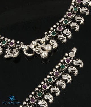 The Dharitri Silver Paisley Gemstone Anklets