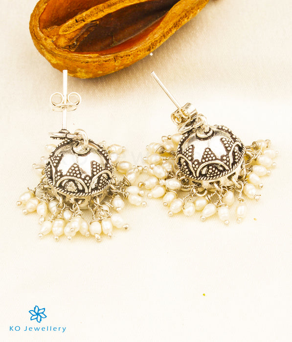 The Trishala Silver Antique Pearl Jhumkas