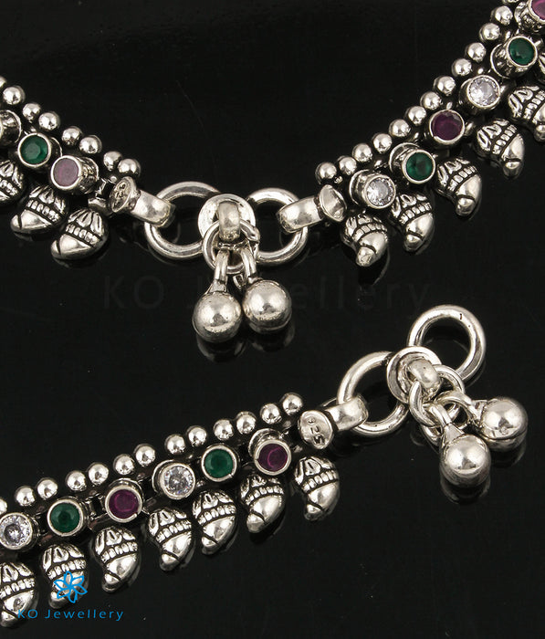 The Mohini Silver Paisley Gemstone Anklets