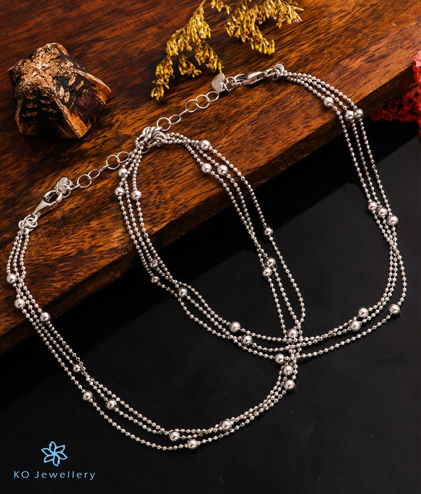 The Beaded Chain Silver Anklets