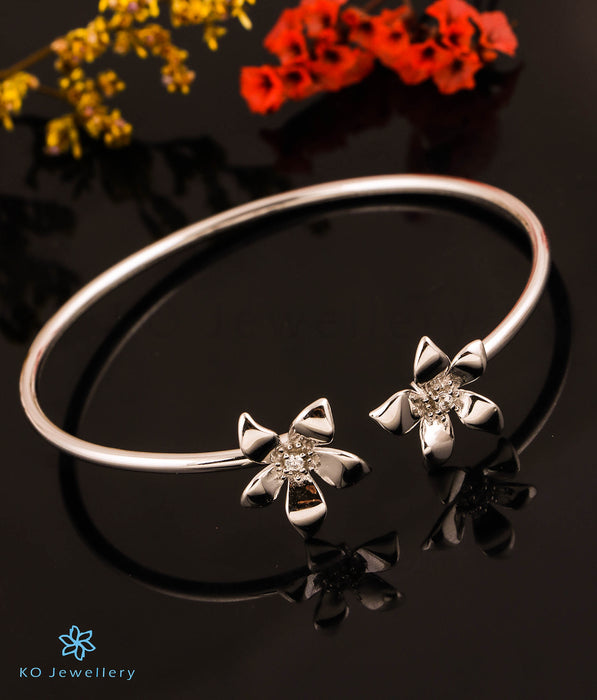 The Katy Floral Silver Open Bracelet