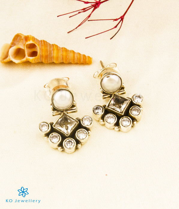 The Naz Silver Gemstone Earrings (White)