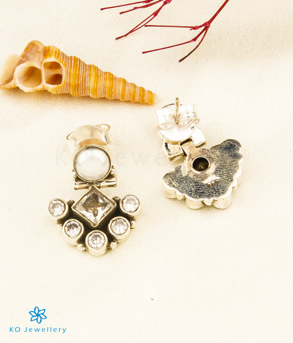 The Naz Silver Gemstone Earrings (White)