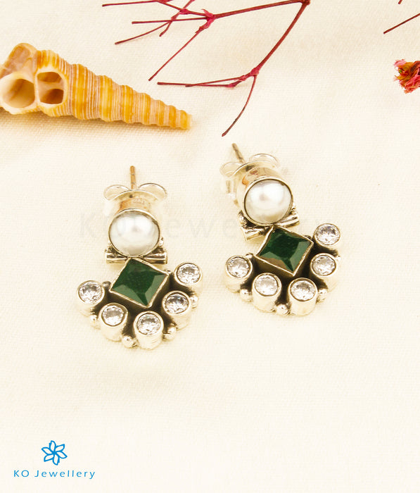 The Naz Silver Gemstone Earrings (Green)