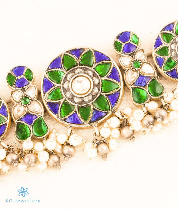 The Utkarsh Silver Choker Necklace & Earrings (Green)