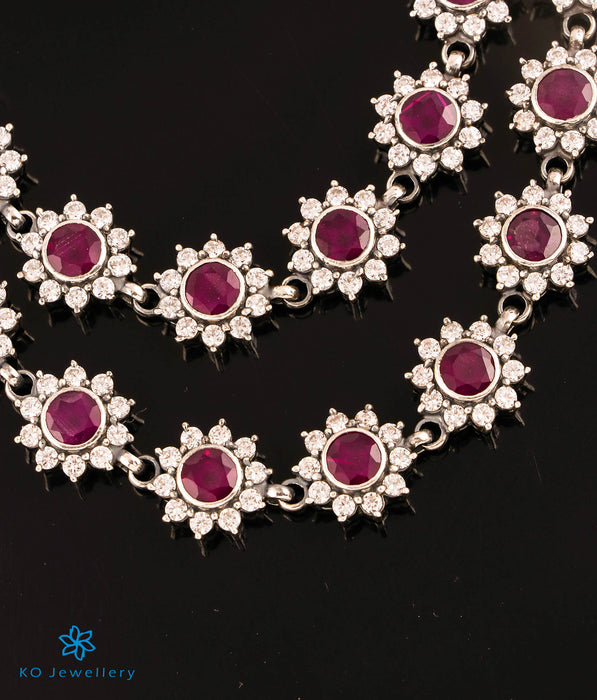 The Madhulika 2 layer Silver Kemp Necklace (Red/White/Oxidised)