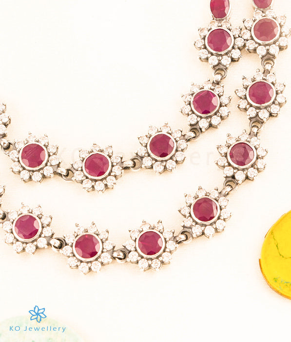 The Madhulika 2 layer Silver Kemp Necklace (Red/White/Oxidised)