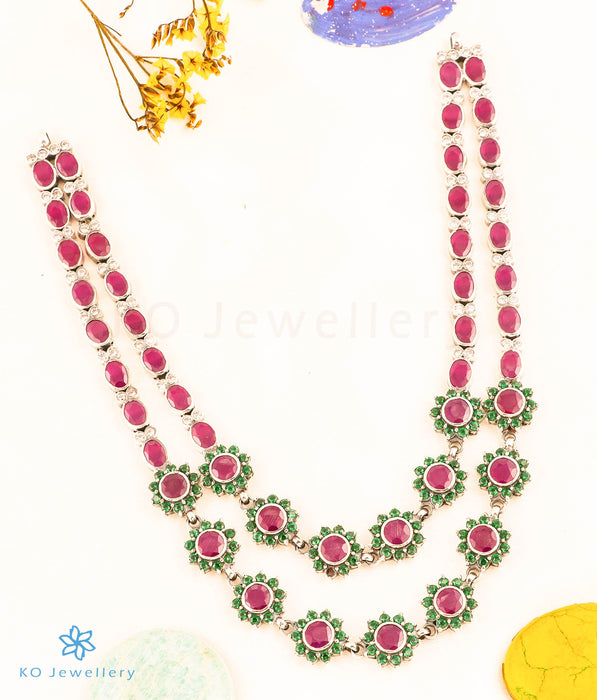 The Madhulika 2 layer Silver Kemp Necklace (Red/Green/Oxidised)