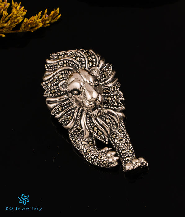 The Fearless Lion Marcasite Silver Pendant& Brooch