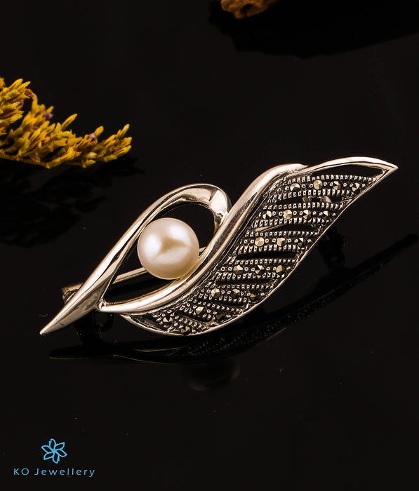The Enchanting Pearl Marcasite Silver Brooch