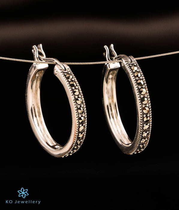The Bejewelled Silver Marcasite  Hoop Earrings
