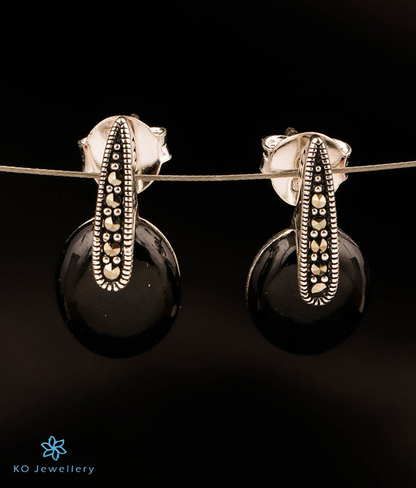 The Bedazzle Silver Marcasite Earrings (Black)