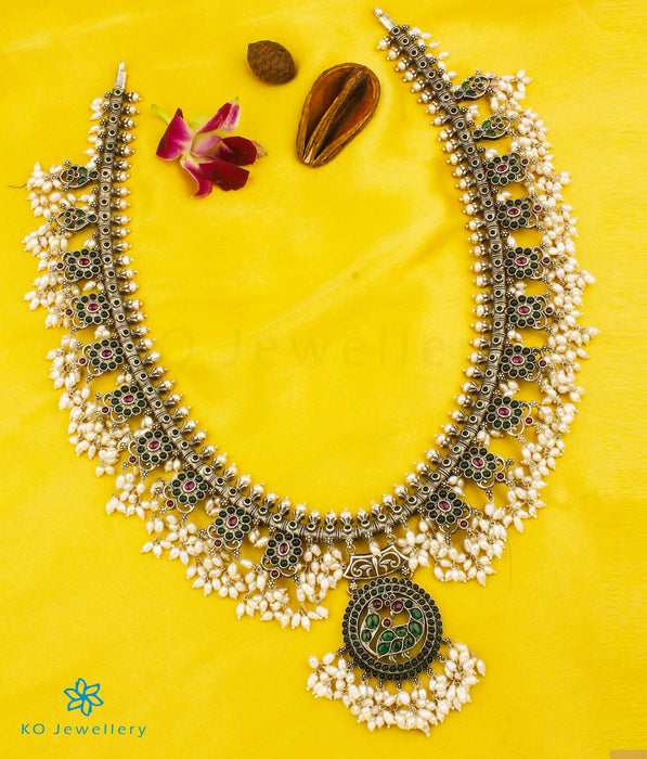The Aarushi Silver Guttapusalu Necklace (Oxidised/Long)