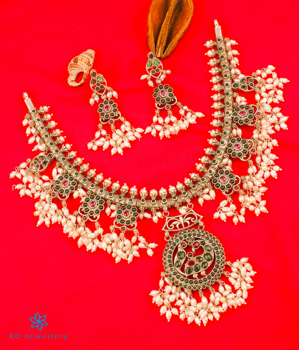 The Aarushi Silver Guttapusalu Necklace (Oxidised/Short)