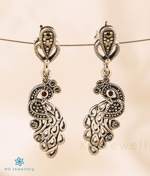 The Peacock Sparkle Silver Marcasite Earrings