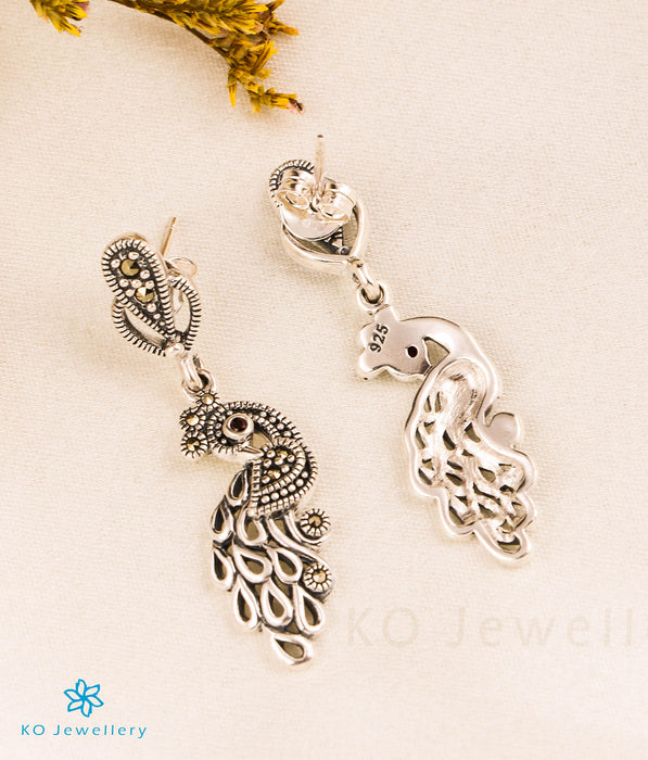 The Peacock Sparkle Silver Marcasite Earrings