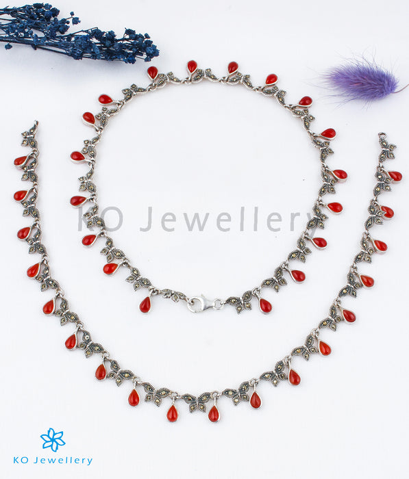 The Tittli Silver Marcasite Anklets (Red)