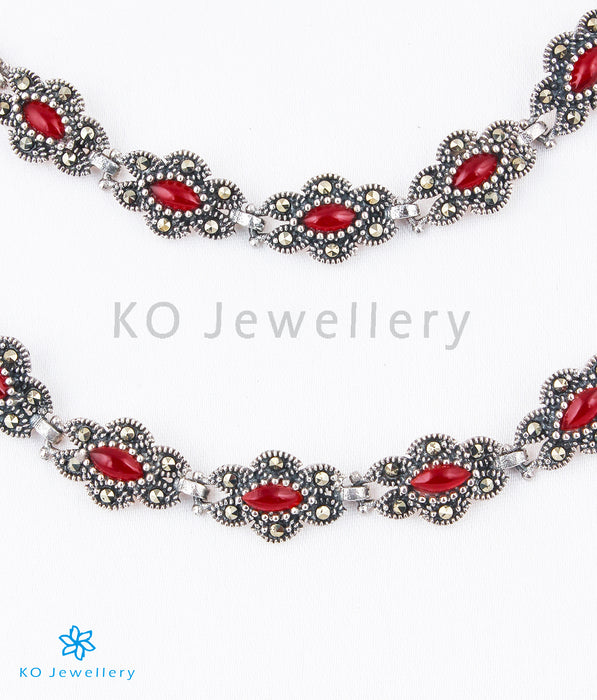 The Blossom Silver Marcasite Anklets (Red)