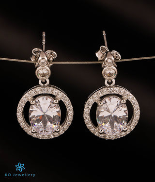 The Encircled Solitaire Silver Earrings
