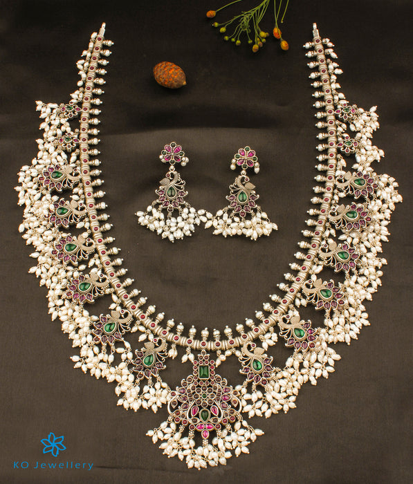 The Rachana Silver Guttapusalu Necklace (Oxidised/Long)