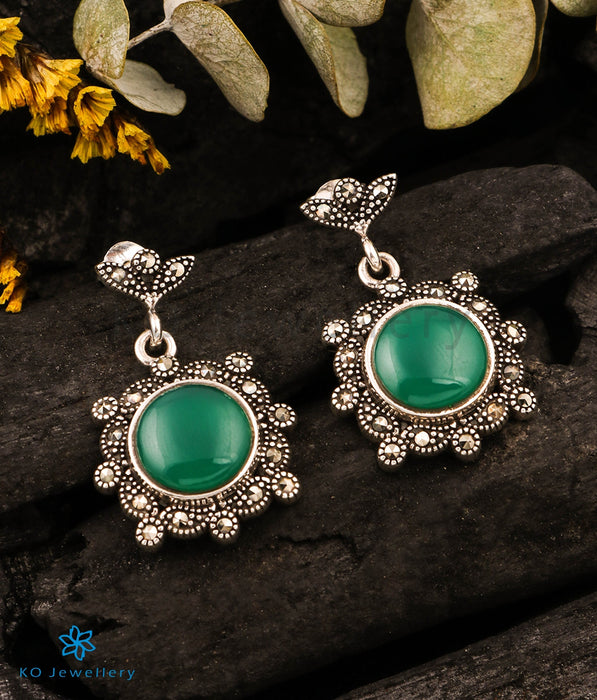 The Sashay Green Silver Marcasite Earrings