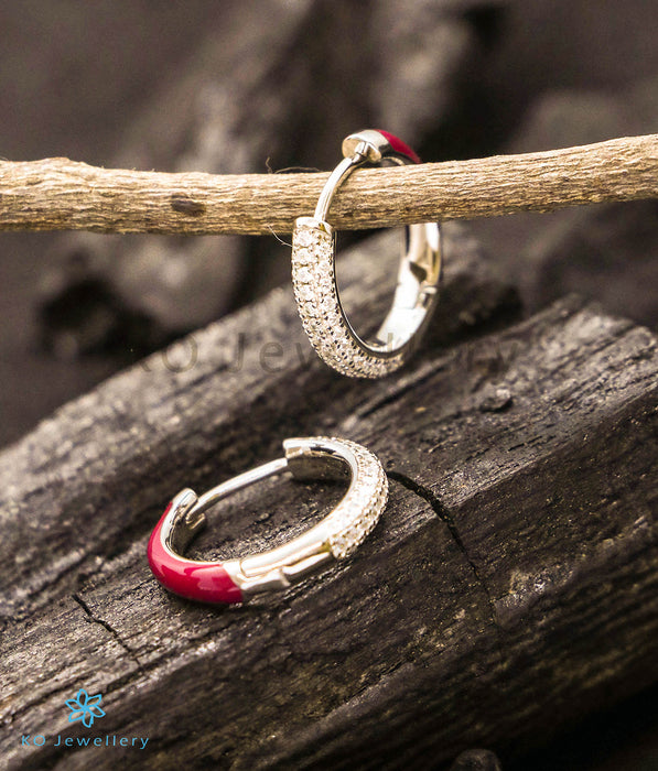 The Sparkly Shine Silver Hoops (Red)